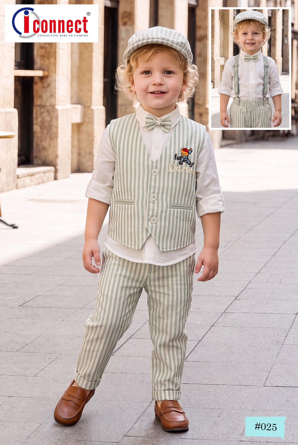 Boys Stripes Pink Color Waist Coat Set