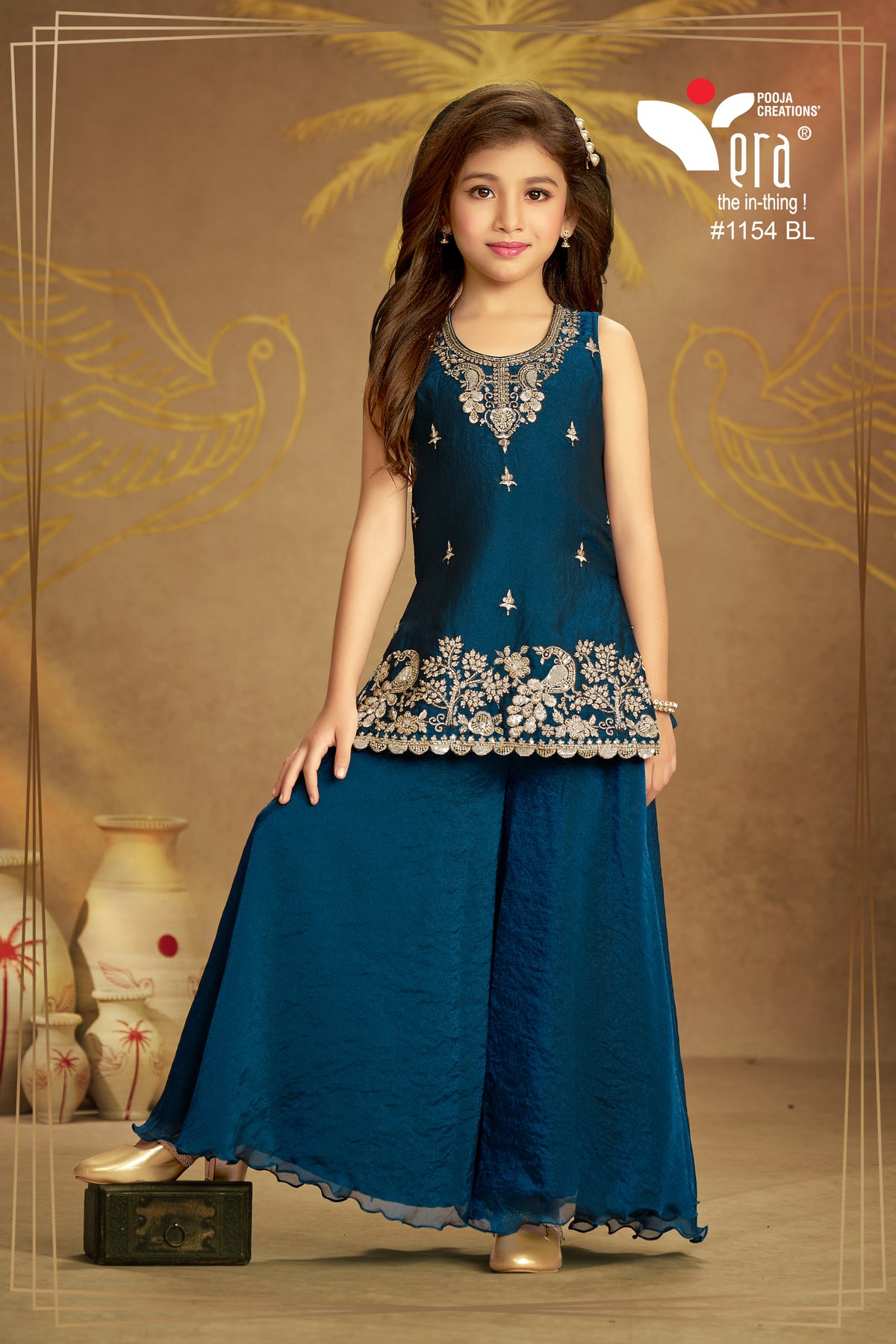 Girls Tissue Silk Ethnic Palazzo Set