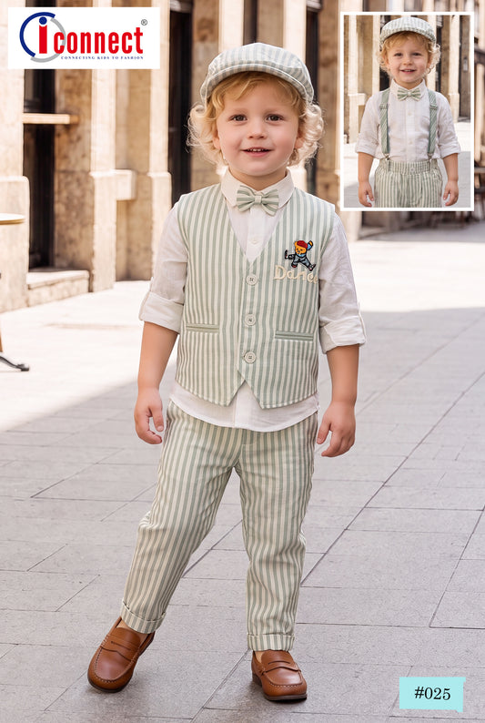 Boys Stripes Pink Color Waist Coat Set