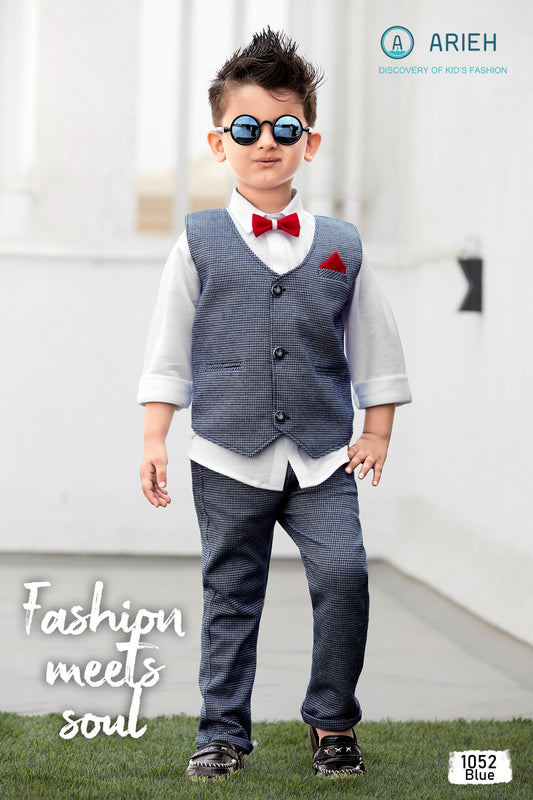 Boys Waist-Coat Micro Checks Pants Set