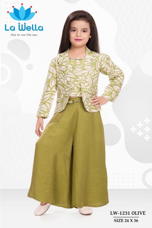 Girls Olive Green Palazzo Set with Jacket