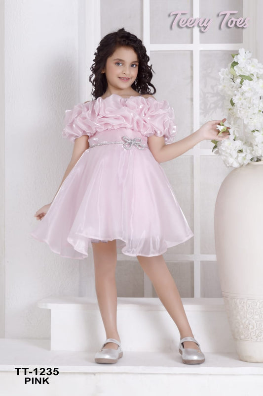 Girls Tissue Organza Shiny Party Frock