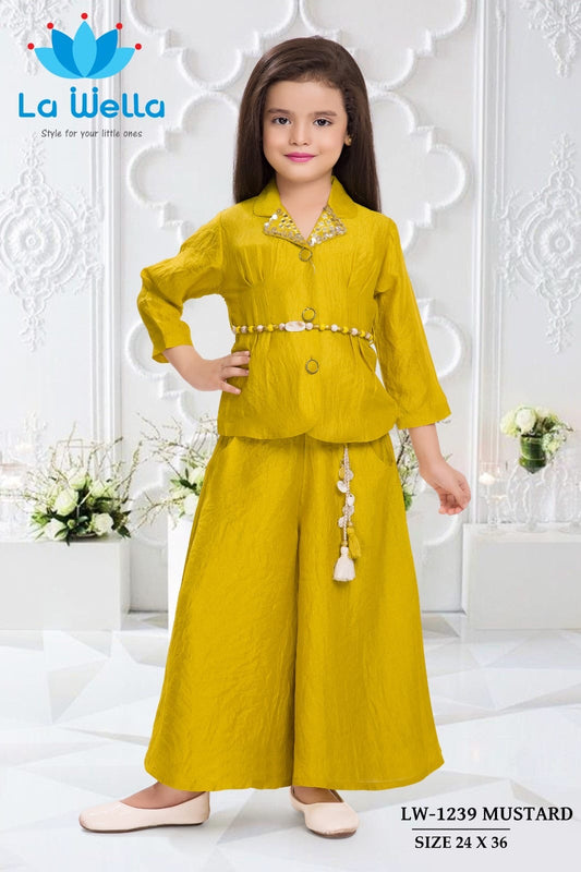 Girls Indo-Western Mustard Yellow Co-ord Set