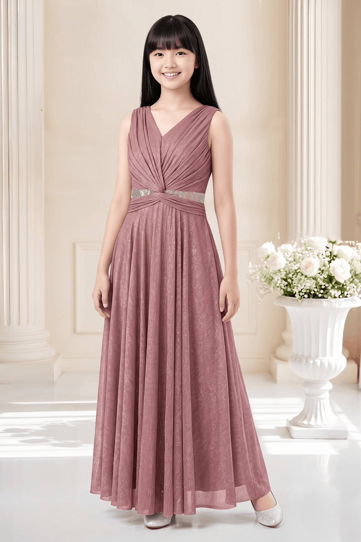Girls Korean Twisted Knot Design Party Gown