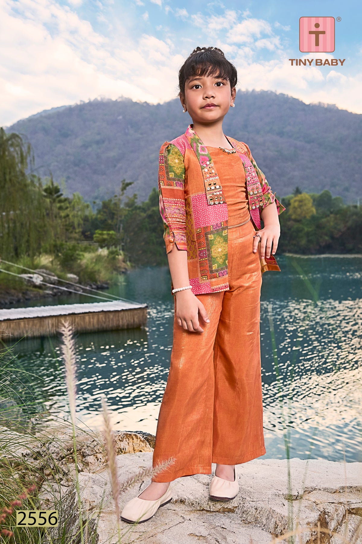 Girls Orange Indo-Western Co-ord Set