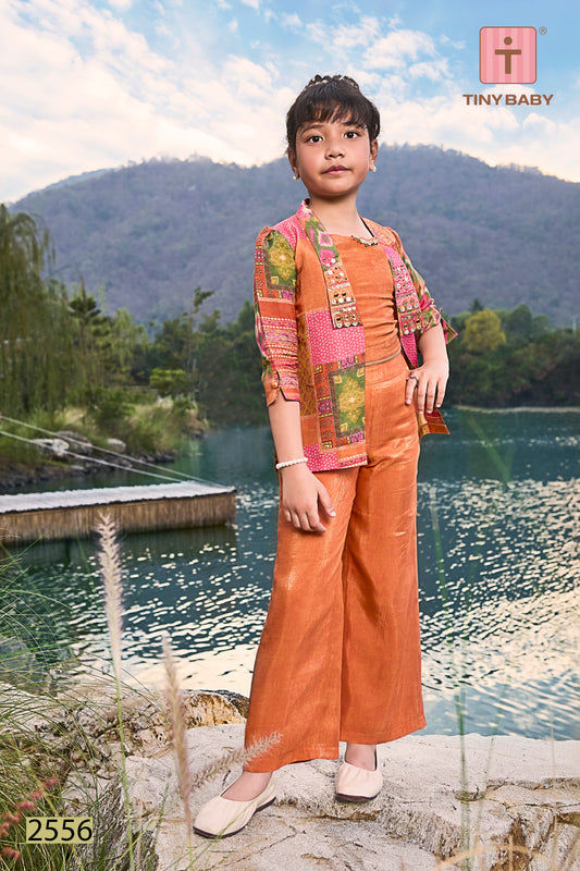 Girls Orange Indo-Western Co-ord Set