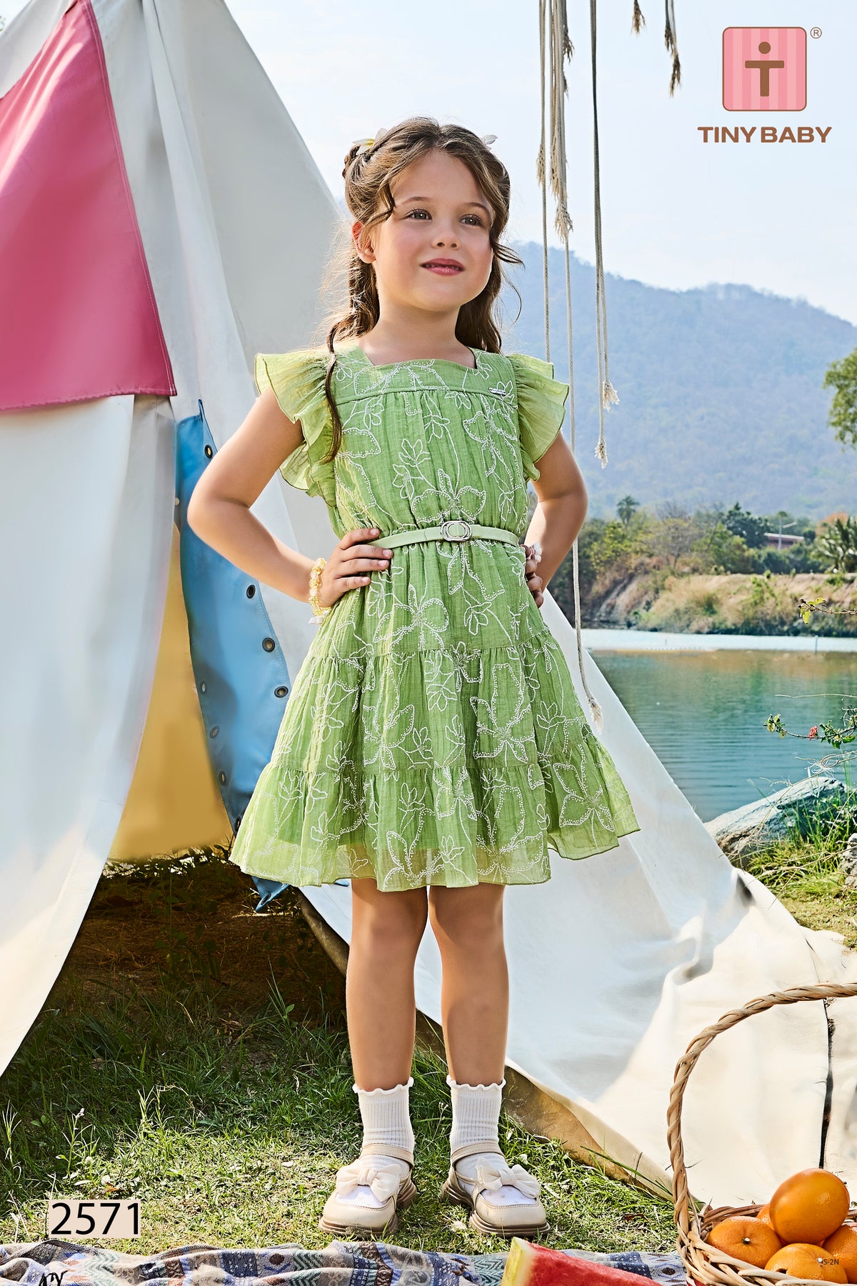 Girls Pista Color Sleevless Frock