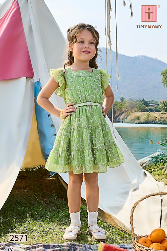Girls Pista Color Sleevless Frock