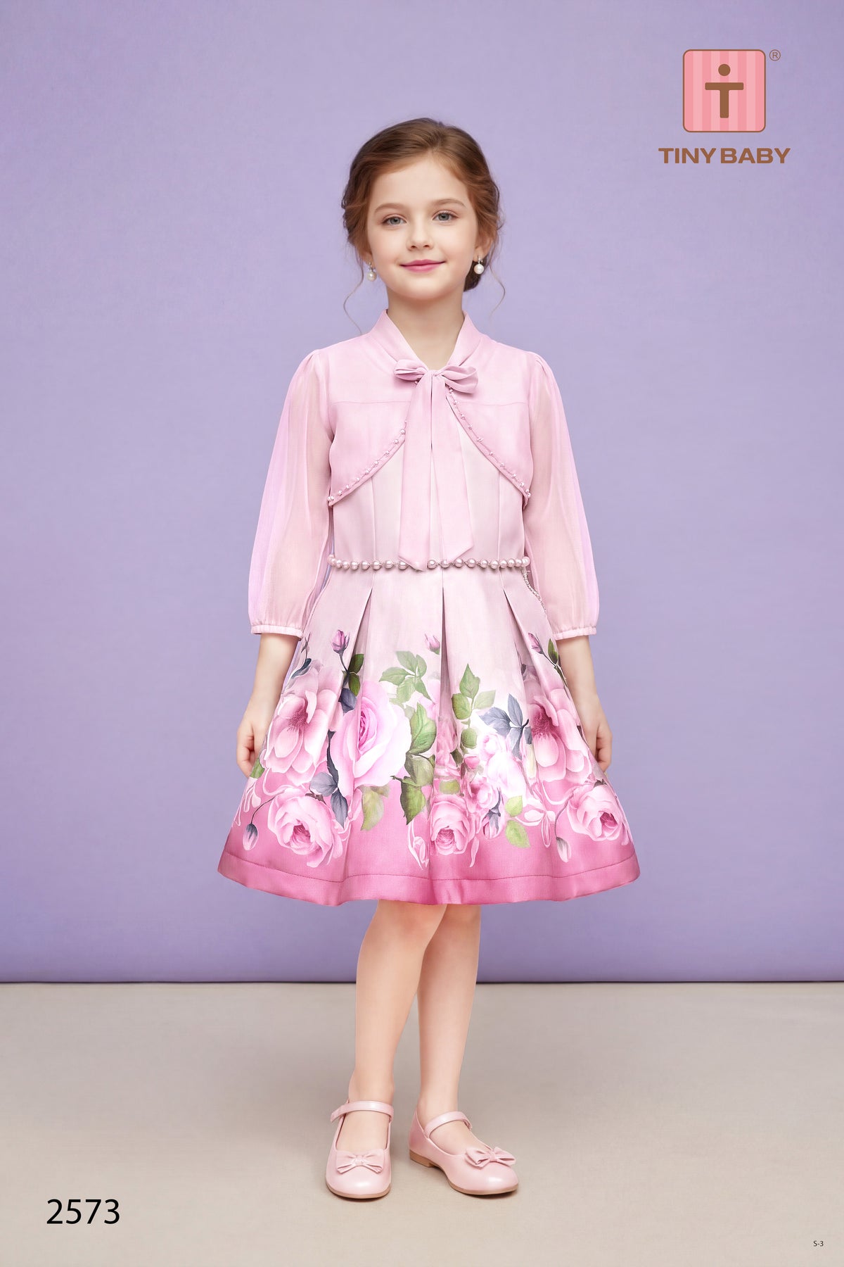 Girls Pink Color Tissue Printed Frock