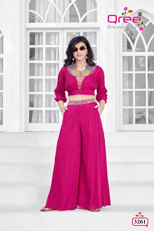 Girls Indo-Western Crop Top Palazzo Set