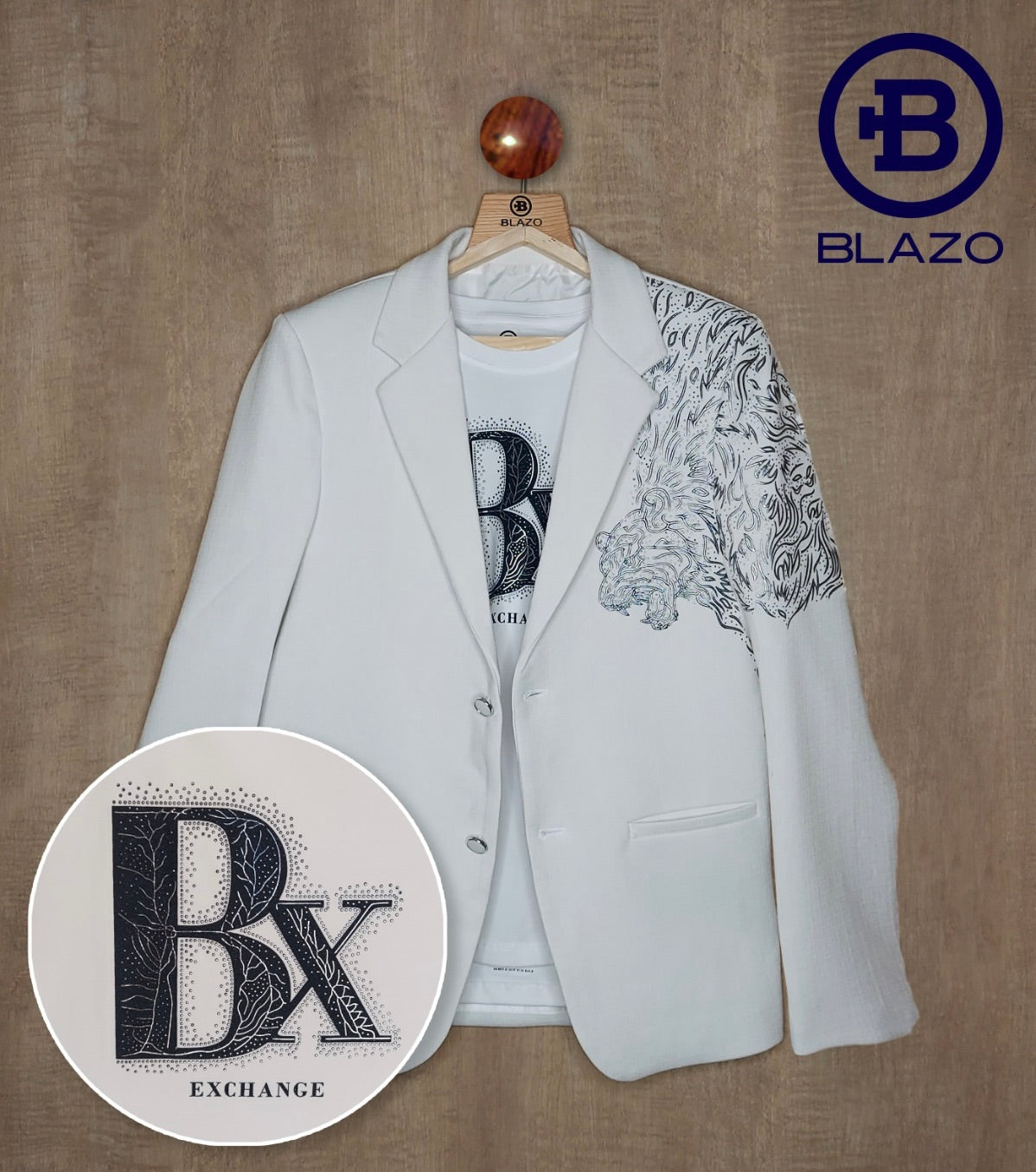 Boys Party Wear Blazer with Embossed Tiger Print
