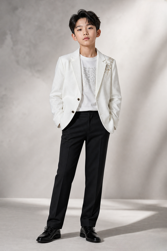 Boys Party Wear Hand Work Cream Blazer Set