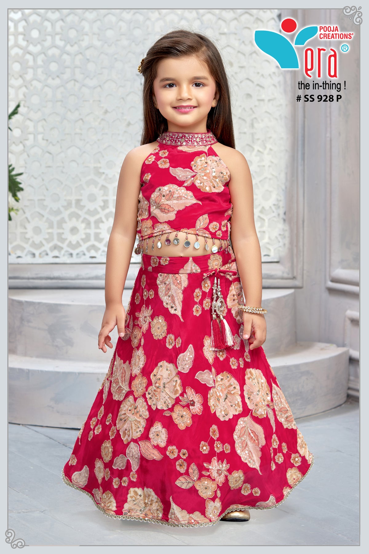 Girls Sequence Work + Print Choli Set