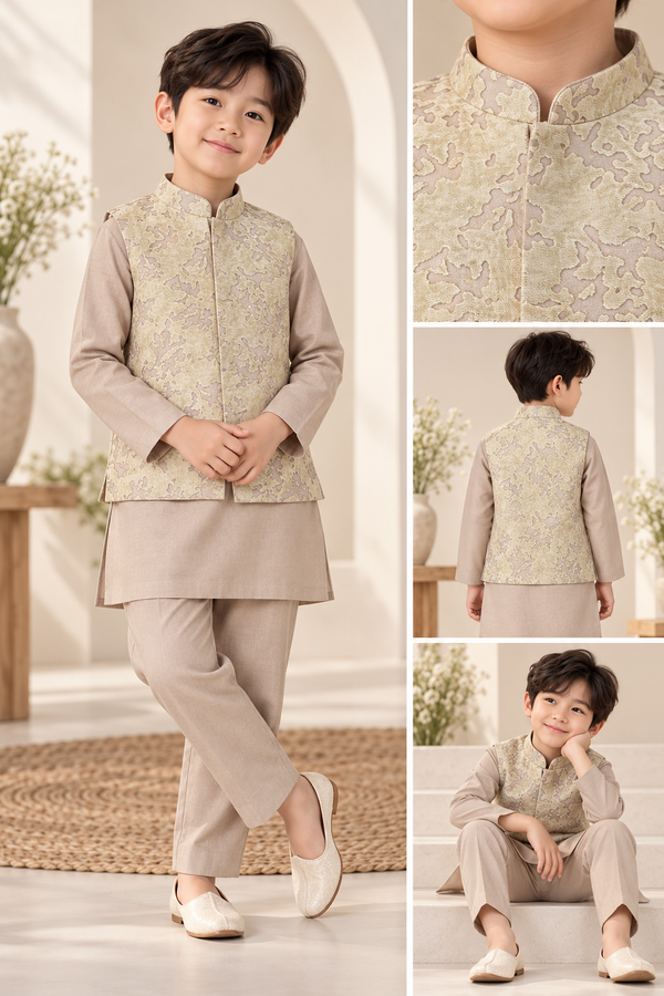 Boys Jacquard Fabric Jacket Kurta Suit