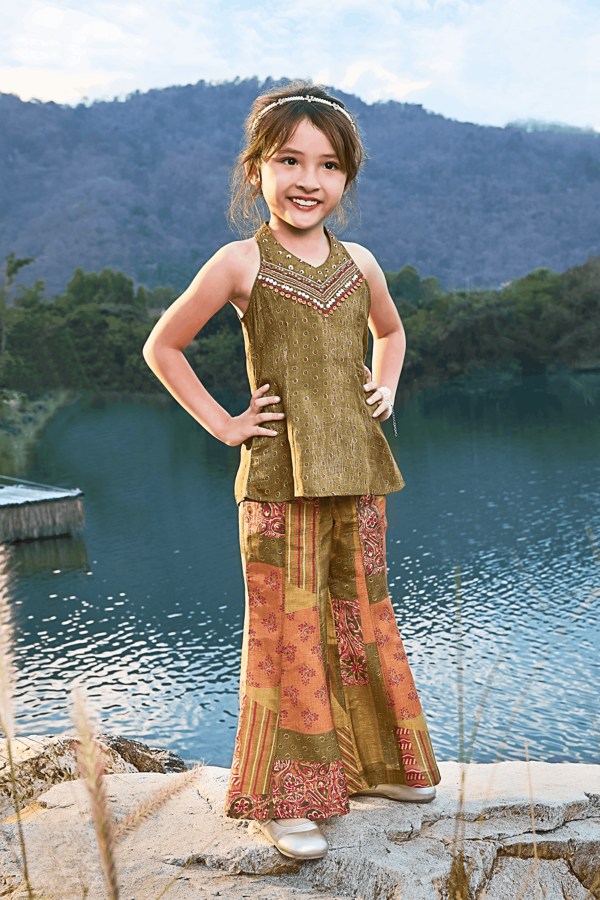 Girls Indo - Western Halter Neck Palazzo Set