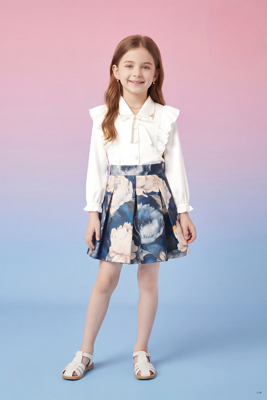 Girls Scuba Printed Skirt Top Set