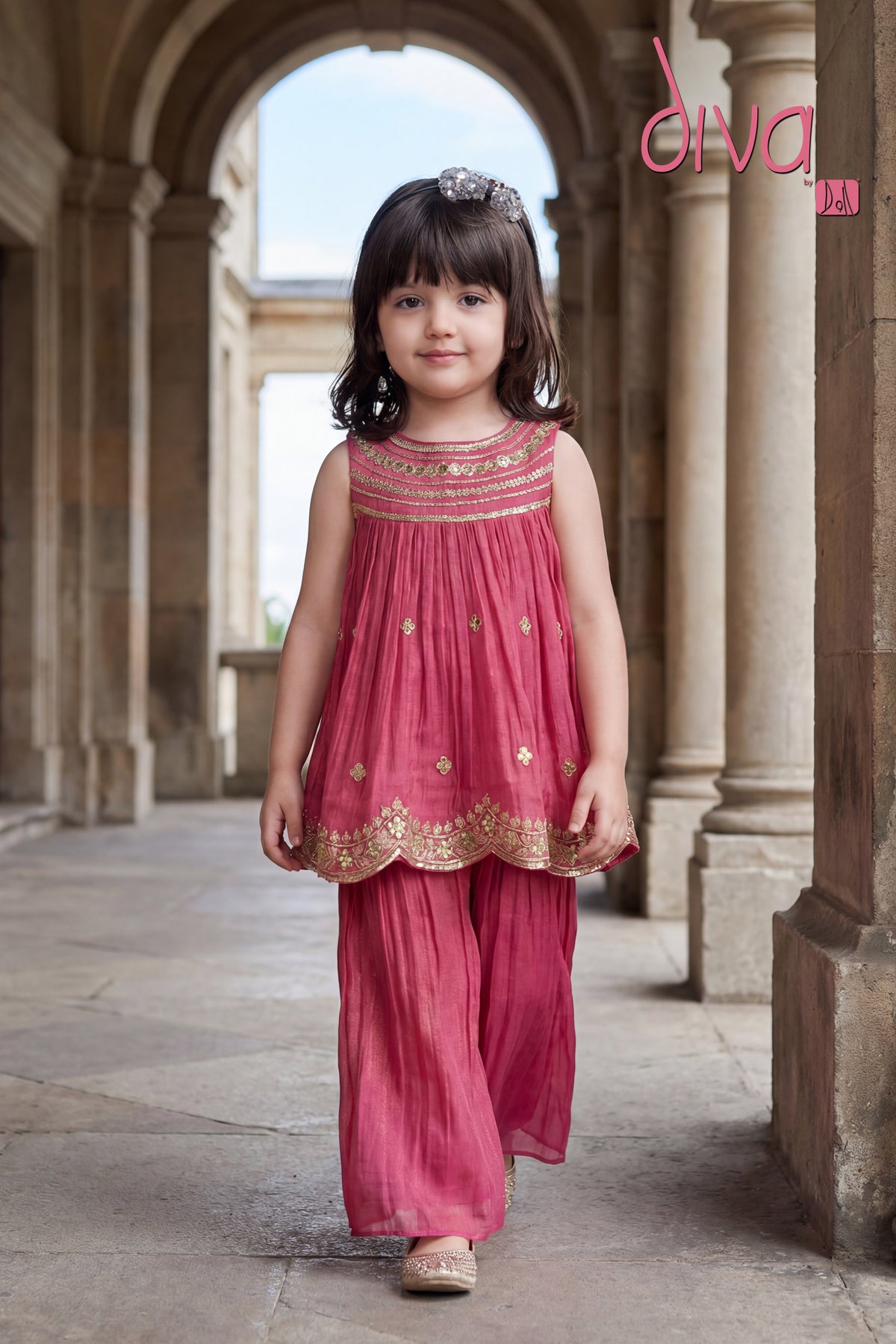 Girls Tissue Silk Ethnic Palazzo Set