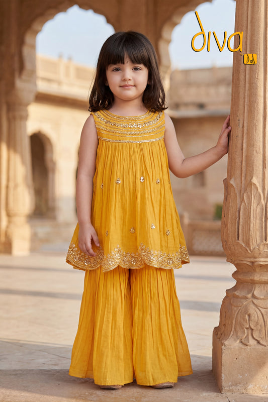 Girls Tissue Silk Ethnic Palazzo Set