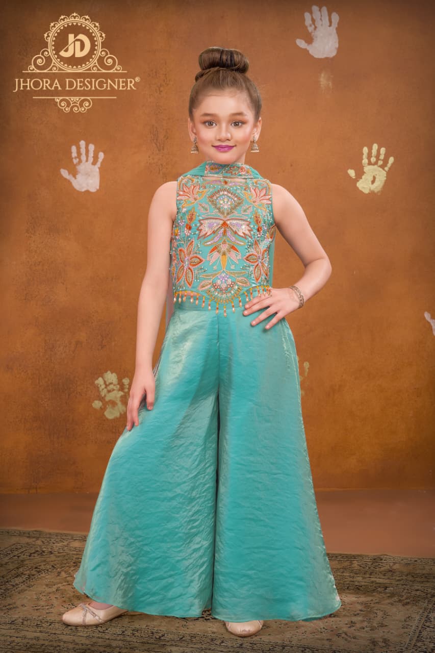 Girls Tissue Organza Indo-Western Palazzo Set