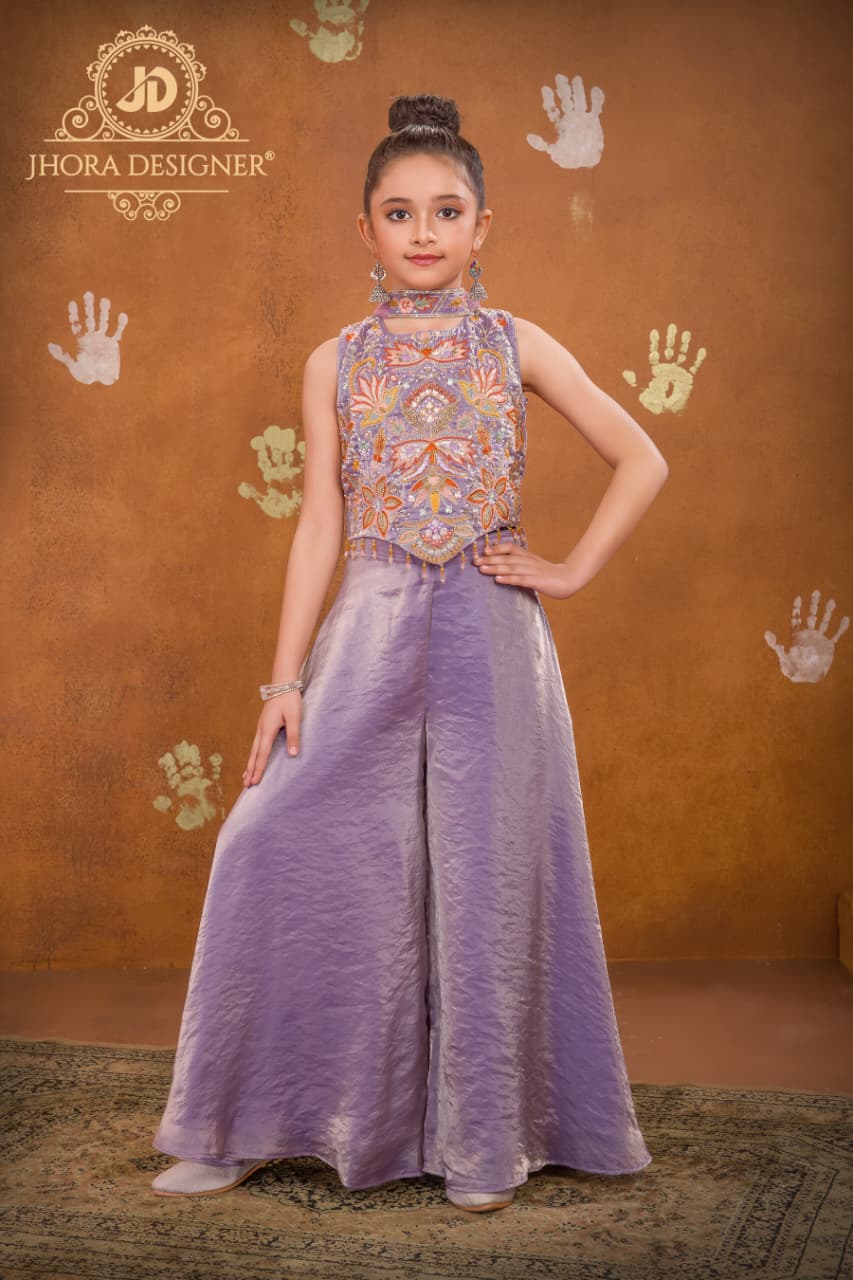 Girls Tissue Organza Indo-Western Palazzo Set