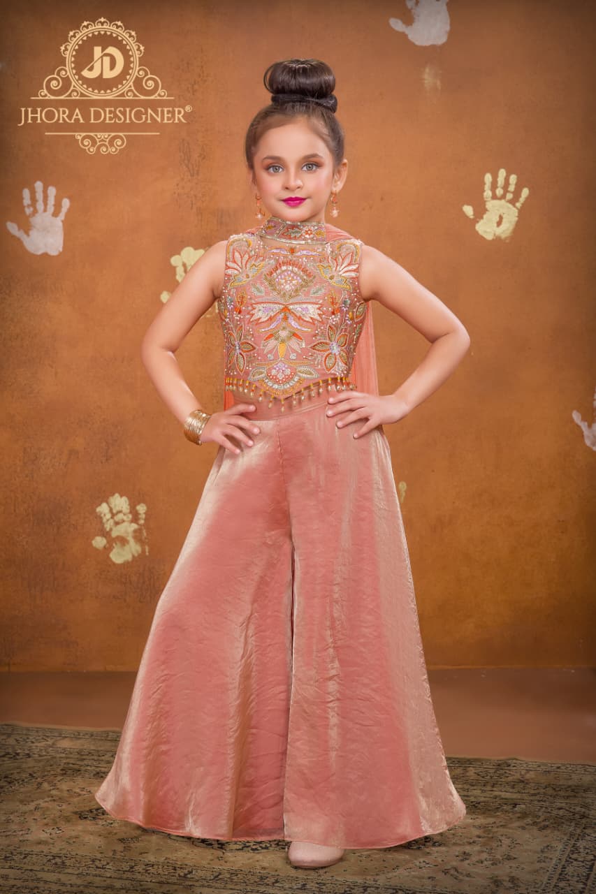 Girls Tissue Organza Indo-Western Palazzo Set