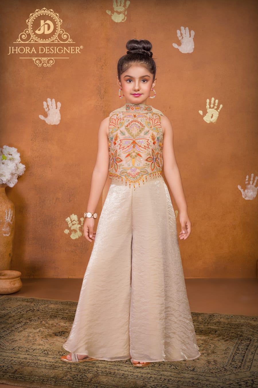 Girls Tissue Organza Indo-Western Palazzo Set