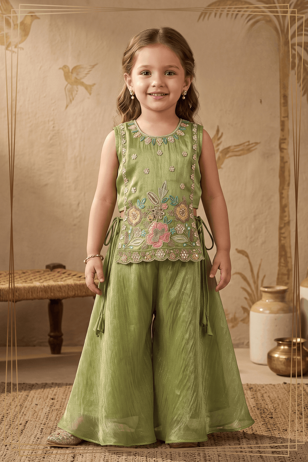 Girls Long Top Tissue Fabric Soft Palazzo Set