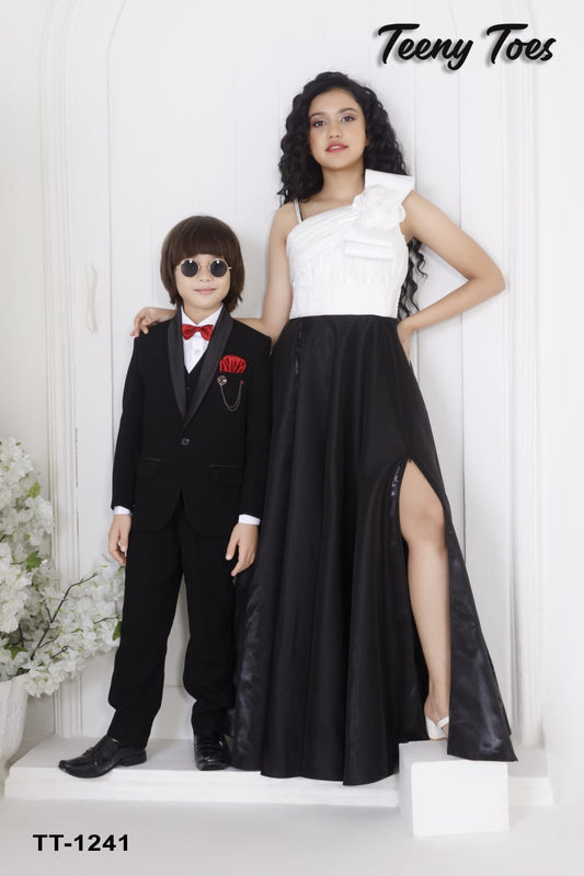 Girls Black & White Tissue Satin Gown