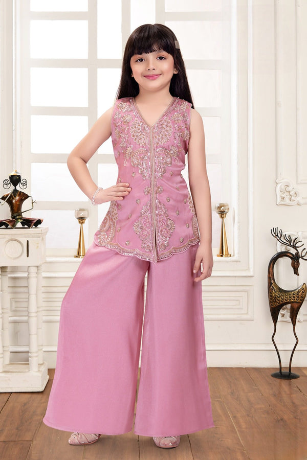 Girls Elegant Embroidered Palazzo Set